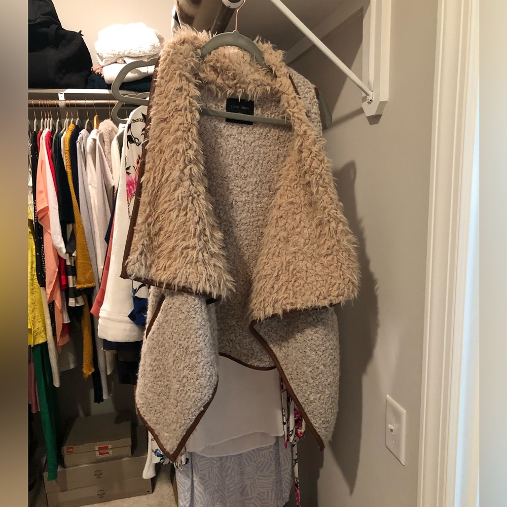 Faux fur leather trim vest